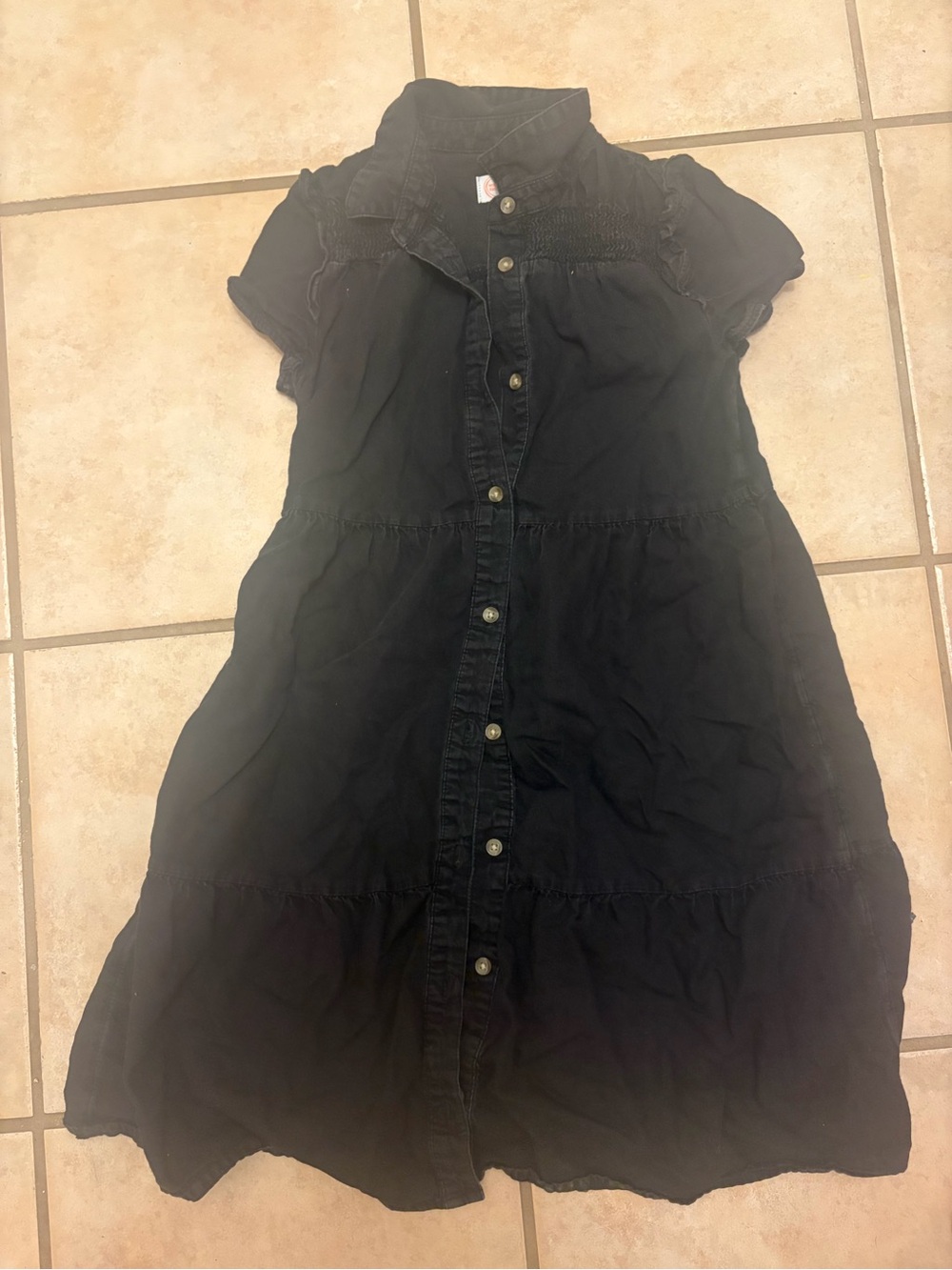 Girls Black Button-Front Casual Dress